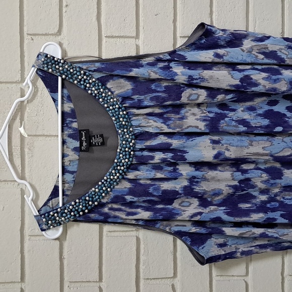 Maggie Barnes Blue/Gray Sleeveless Lined Beaded Neckline Formal Dress. Sz 5X - Picture 2 of 8